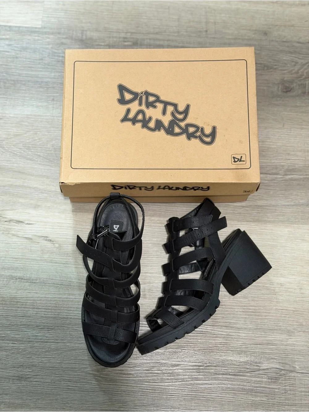 Dirty Laundry Black Multi-Strap Block Heel Sandals